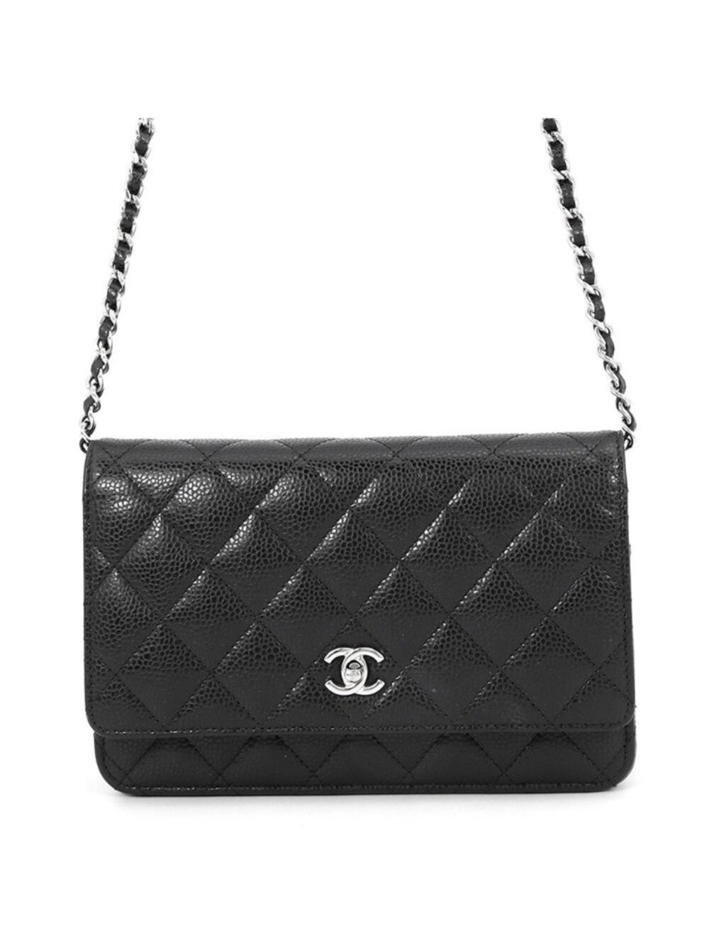 Chanel Chain Wallet Quilted CC Logo Caviar Leather Black Shoulder Bag